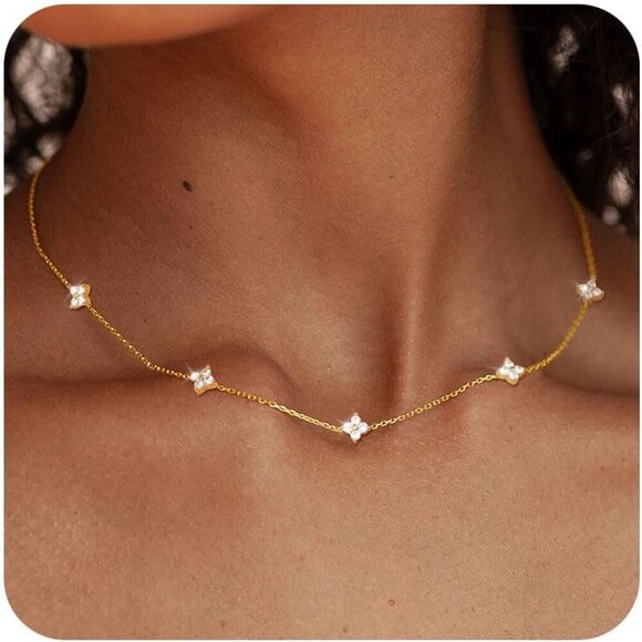 Dainty Silver Gold Necklaces for Women Trendy Non Tarnish 14K Gold Plated Cubic - Picture 1 of 9